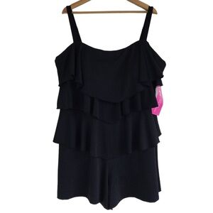NEW Fit 4 U Plus Size Solid Layered Swim Romper Sz 26W